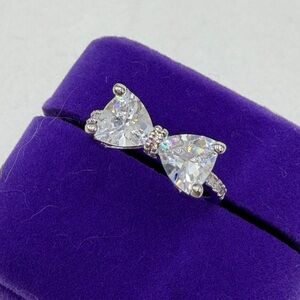 Silver Bow Ring with Clear Stones